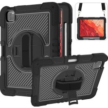 Fogy iPad Pro 11 2022 Uyumlu Standlı El Geçmeli Ipli Karbon Desen Tank Tablet Silikon Kılıfı