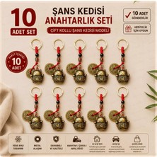 WoodBay 10'lu Feng Shui Şans Kedisi Anahtarlık Çift Kollu Maneki Neko Bereket Sembolü 9 cm Model 1