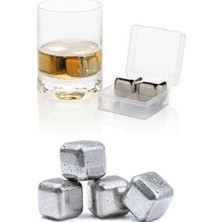 TeknoKapsül 4'lü Çelik Metal Kaplama Viski Taşı Soğutma Buz Küpü