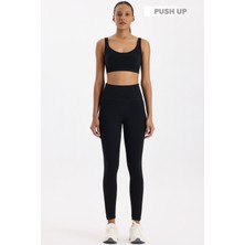 COMEUP Yüksek Bel Dikiş Detaylı Push Up Tayt Siyah