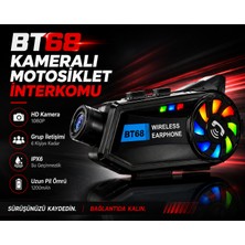 TeknolojiSA BT68 Kameralı Motosiklet Interkomu | 1080P Hd Kamera, 6 Kişilik Grup Iletişimi, Ipx6 Su Geçirmez