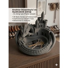 3Dikili Design 3D Tasarım Ejderha ve Kale Temalı Dekoratif Anahtarlık Düzenleyici - Takı Standı 19X19 cm