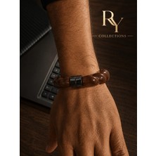 Ry Collections Erkek Kahverengi Gümüş Boho Şık ve Mıknatıslı Bileklik