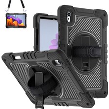 Fogy Galaxy Tab S11 2025 11 Inch Uyumlu Standlı El Geçmeli Ipli Karbon Desen Tank Tablet Silikon Kılıfı