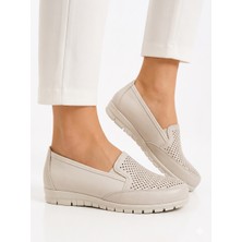 Ern Shoes Kadın Bej Renk Ortopedik Taban Içi Hakiki Deri Babet