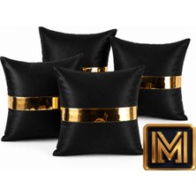 Medet Home Kırlent 2 Dekoratif 4lü Set Takımı Modern Lüks Salon Koltuk Kanepe Yastık Gümüş Siyah Gizli Fermuarlı Trend Özel