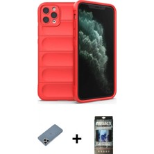 Marsilyan™- iPhone 11 Pro Kılıf Atlas Koleksiyonu - Siyah 34D Hayalet Izgaralı Cam + Shine Kamera Lens Koruma Cam - Gs