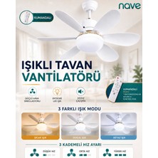 Nave NV-TV10 IŞIKLI TAVAN VANTILATORU 6 KANAT, 3 IŞIK MODU, 3 HIZ AYARI, 40W, 52CM