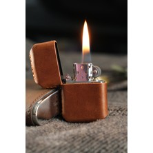 UltraMint Kişiye Özel Benzinli Çakmak Hakiki Deri Kılıflı El Yapımı Zippo Tarzı