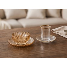 Assa Bazaar 22 Parça Gold Cam Çay Bardağı ve Çerezlik Seti | Ikramlık Sunum Takımı Altlıklı