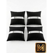 Medet Home Kırlent 1 Dekoratif 4lü Set Takımı Modern Lüks Salon Koltuk Kanepe Yastık Gümüş Siyah Gizli Fermuarlı Trend Özel