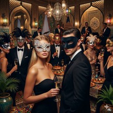 Zurafa Shop Gatsby Gümüş Maske Seti - Desen Detaylı Maske ve Masguarde Siyah Parlak Maske Ikili Set