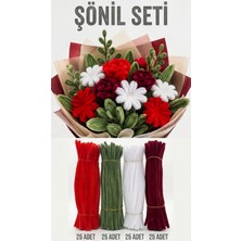 Hobi Dünyası Evim 100 Adet Renkli Şönil Seti  Bordo (25) Kırmızı (25)  Beyaz (25)  Yeşil (25) Çiçek Buket Yapım Seti
