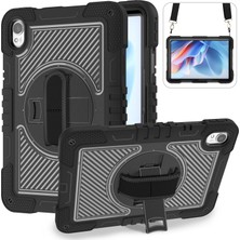 Fogy Huawei Matepad Air 11.5s Uyumlu Standlı El Geçmeli Ipli Karbon Desen Tank Tablet Silikon Kılıfı