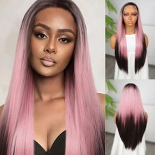 TeknoKapsül Koyu Kestane Pembe Ombreli Fiber Sen Tül Peruk