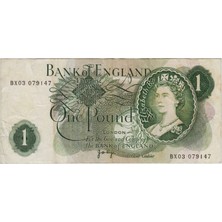 Banknoting Birleşik Krallık 1 Pound 1970-1978 Pick 374G. Kraliçe Iı. Elizabeth. Çok Temiz.