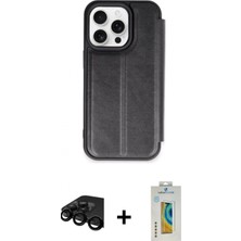 Marsilyan™- iPhone 15 Pro Max Kılıf Zirve Yansıma Serisi - Siyah Polymer Nano Ekran Koruyucu + Raze Metal Kamera Lens - Sh