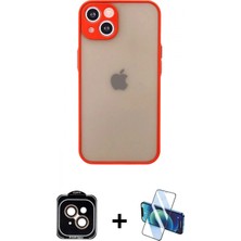 Marsilyan™- iPhone 14 Kılıf Ahenk Çizgi Serisi - Siyah 3D Antistatik Cam Ekran Koruyucu + Pvd Metal Kamera Lens - Tu