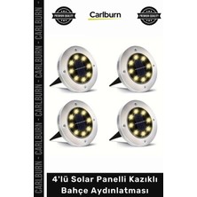Carlburn #solar 8 Ledli Su Geçirmez Metal Dış Yüzey 4'lü Solar Panelli Kazıklı Bahçe Aydınlatması