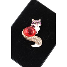 Keeba Yakut Gözlü Tilki Broş Kristal Taşlı Gold Renkli Kadın Yaka Iğnesi Broş