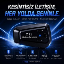 TeknolojiSA Y11 Bluetooth 5.3 Motosiklet Kask Interkomu | Ipx6 Su Geçirmez, Gürültü Azaltma, Sesli Asistan