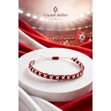 Crystal Atelier Türkiye Milli Takım Kırmızı Beyaz Makrome Taraftar Bileklik El Yapımı Ayarlanabilir Unisex