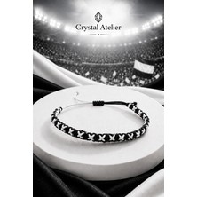 Crystal Atelier Siyah Beyaz Makrome Taraftar Bileklik El Yapımı Ayarlanabilir Unisex