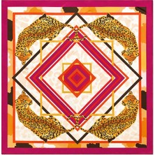 Nergis Collection Kaplan Desenli Fuşya Detaylı 50X50 Saten Fular Kadın Boyun Fuları