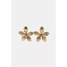 Nergis Collection Gold Çiçek Küpe – Büyük Boy Statement Kadın Küpe