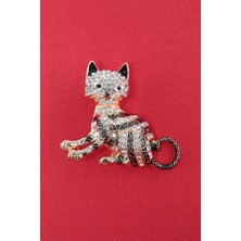 Keeba Kraliçenin Oyun Arkadaşı Kedi Broş, Gold Renkli Kristal Taşlı Kadın Yaka Iğnesi