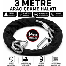 Vi Caro Çantalı 3 Metre 14 mm Araç Çekme Halatı Çelik Çekme Halatı 2 Adet Vidalı Karabinalı