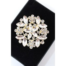 Keeba Kader Yıldızı Çiçeği Broş Pırlanta Işıltılı Gold Renk Kristal Taşlı Kadın Yaka Iğnesi Çiçekli Broş