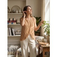 DNRYSL Kadın %100 Pamuk Müslin Asimetrik Kesim Bluz - Standart Beden (34-40 Uyumlu)