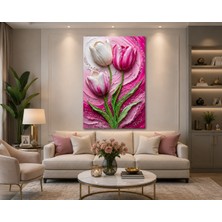 Othello Art Pembe Lale Kanvas Tablo – Modern Çiçek Temalı Salon Duvar Dekoru