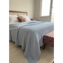 DNR Çift Kişilik Müslin Yatak Örtüsü Pikesi 240X260 cm - %100 Pamuk Saçaklı Çok Amaçlı Pike, Koltuk Örtüsü