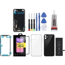 Azurtech Iphone 11 LCD Ekran Dokunmatik + Batarya + Kılıf + Montaj Set + Kırılmaz + Sıvı Bandı Beyaz