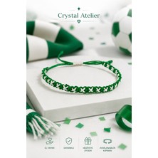Crystal Atelier Yeşil Beyaz Makrome Taraftar Bileklik El Yapımı Ayarlanabilir Unisex Örgü Bileklik