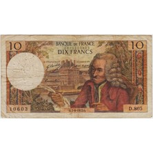 Banknoting Fransa 10 Frank 1972 Voltaire Temalı. Temiz+