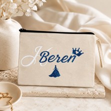 Emsera Atelier Kişiye Özel Isim Baskılı Kanvas Makyaj Çantası Clutch Kalemlik Organizer