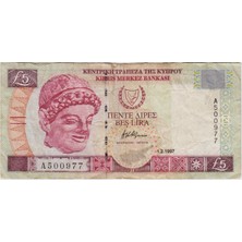 Banknoting Kıbrıs 5 Pound 1997 Alt Kenarda 0,5 cm Yırtık Çok Temiz(-)