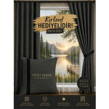 Yiğit Perde Tasarım Gri Renk Siyah Biye Geçişli Kadife Dokulu Düz Ekstrafor Büzgülü Fon Perde