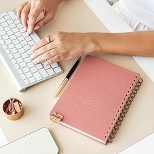 Uravas Store Paperora A5 Spiralli Sert Kapak Keten Çizgili Tarihsiz Not Defteri Pembe