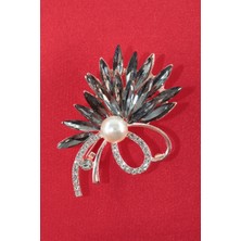 Keeba Kozmik Işın Yağmuru Kadın Broş Smoky Quartz Tonlu Pırlanta Kesim Taşlı Incili Gold Renk Yaka Iğnesi