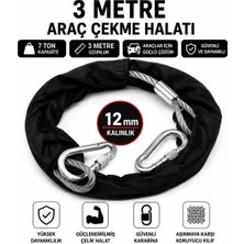 Vi Caro Çantalı 3 Metre 12 mm Araç Çekme Halatı 7 Ton Çelik Çekme Halatı 2 Adet Vidalı Karabinalı