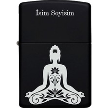 UltraMint Kişiye Özel Meditasyon Desenli Siyah Metal Benzinli Çakmak