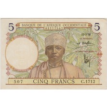 Banknoting Fransız Batı Afrikası 5 Frank 1936 Çilaltı.