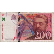 Banknoting Fransa 200 Frank 1996 Eyfel Kulesi-Paris Temalı. Arka Yüzde Ufak Mürekkep Lekesi Çok Temiz.
