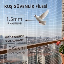 Güneybey File Kuş Balkon Filesi | 2,5 x 5 Metre | Beyaz | 1.5 mm Ip, 2x2 cm Göz Açıklığı