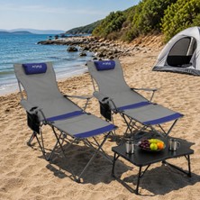 Argeus 2 Adet Şezlong Kamp Sandalyesi ve Masa Seti - Plaj Seti - Lounge Elevate - Mavi