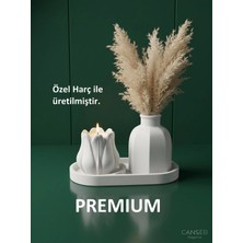 Canseb Elegance Üçlü Mumluk & Pampas Vazosu Dekoratif Obje Seti ( Tealight Mum Hediye )